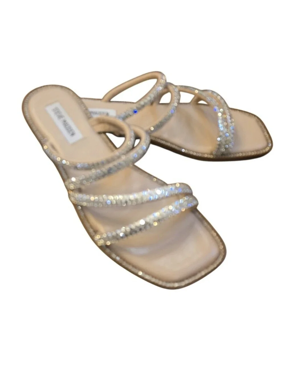 Steve Madden Starie Rhinestone Strappy Flat Sandals Silver Size 8.5